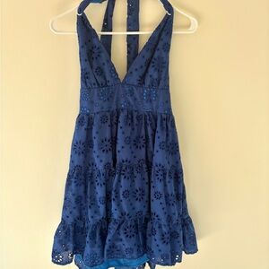Blue Halter Dress with Floral Cutouts Never Worn